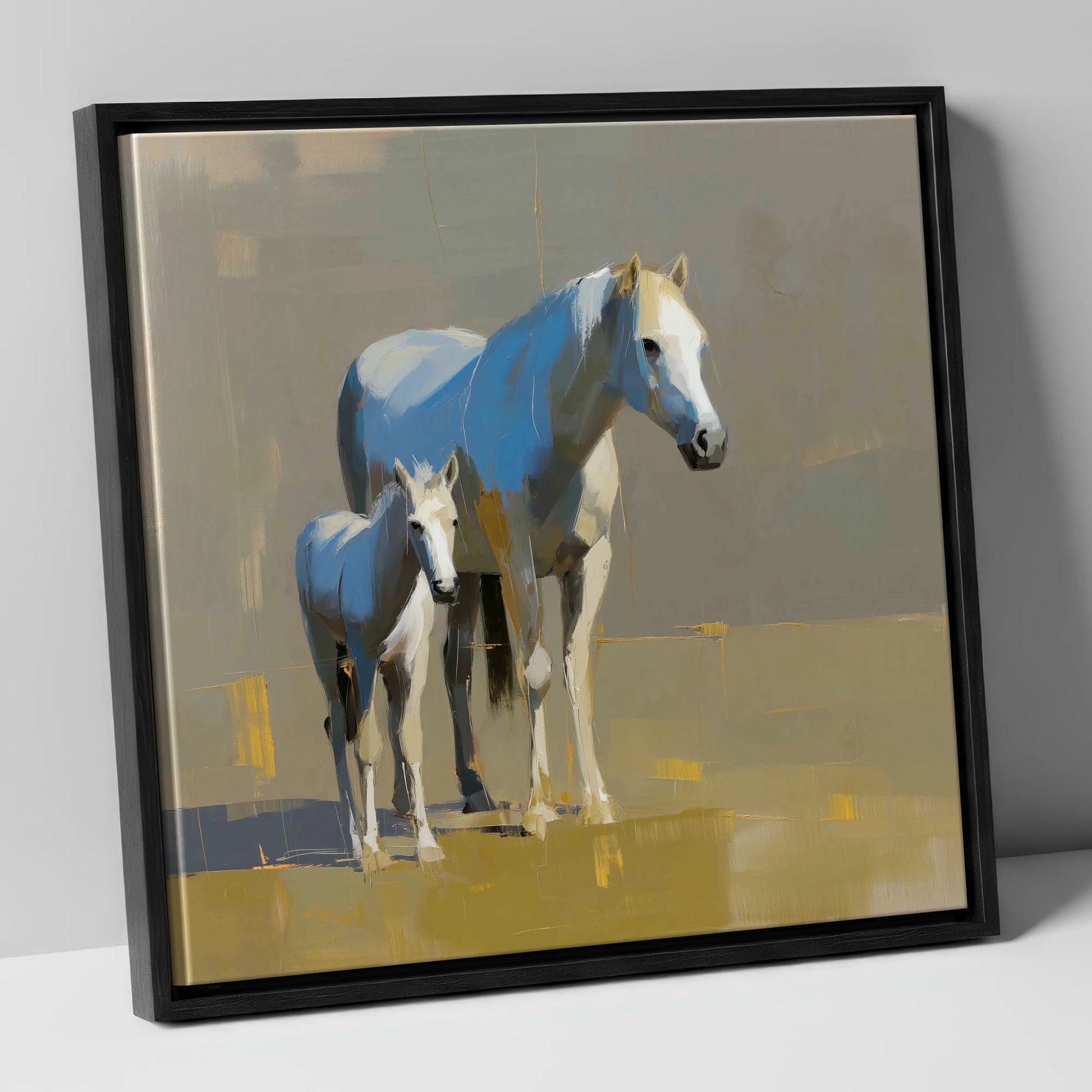 A Mother’s Quiet Watch mare & foal canvas wall art in black frame
