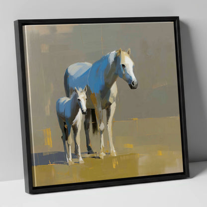 A Mother’s Quiet Watch mare & foal canvas wall art in black frame