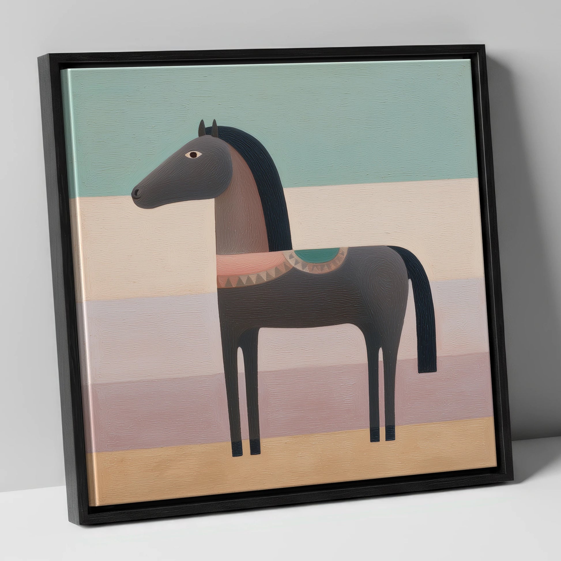 Stylised Charcoal Equine horse breed canvas wall art in black frame