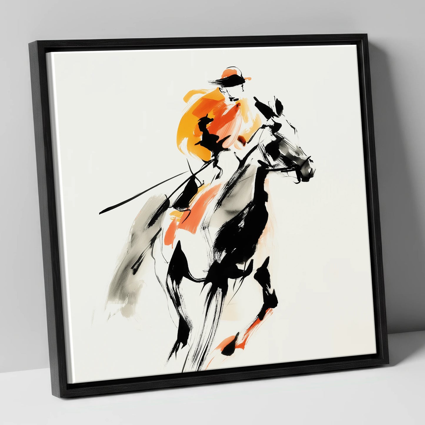 Amber Pace racing horse canvas wall art in black frame