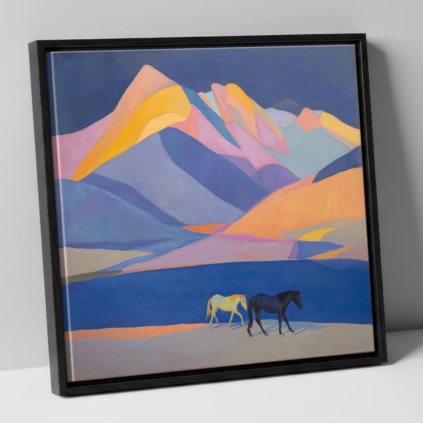 High Mountain Spirits horse landscape canvas wall art in black frame