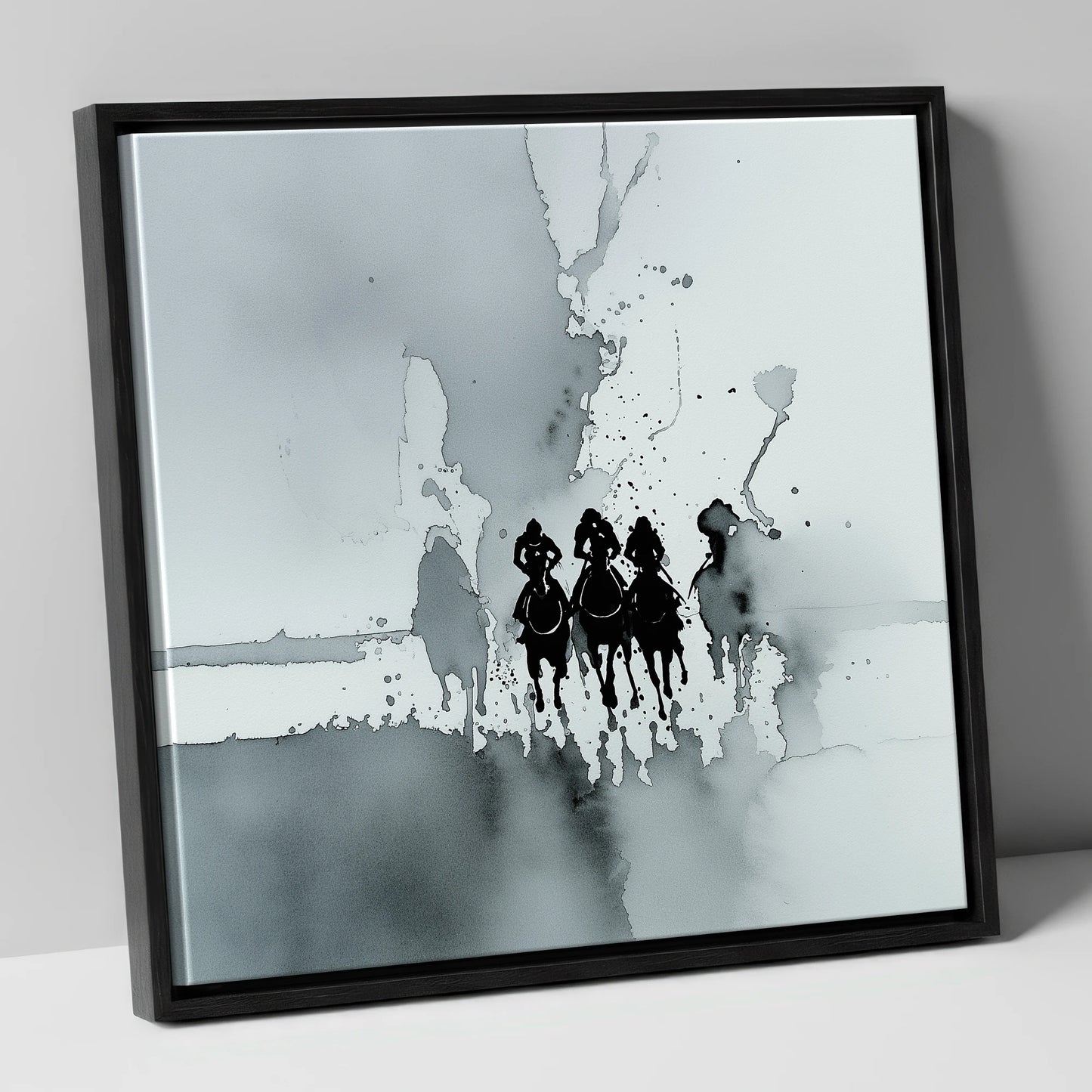 The Dawn Run racing horse canvas wall art in black frame