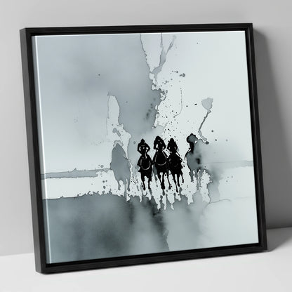 The Dawn Run racing horse canvas wall art in black frame