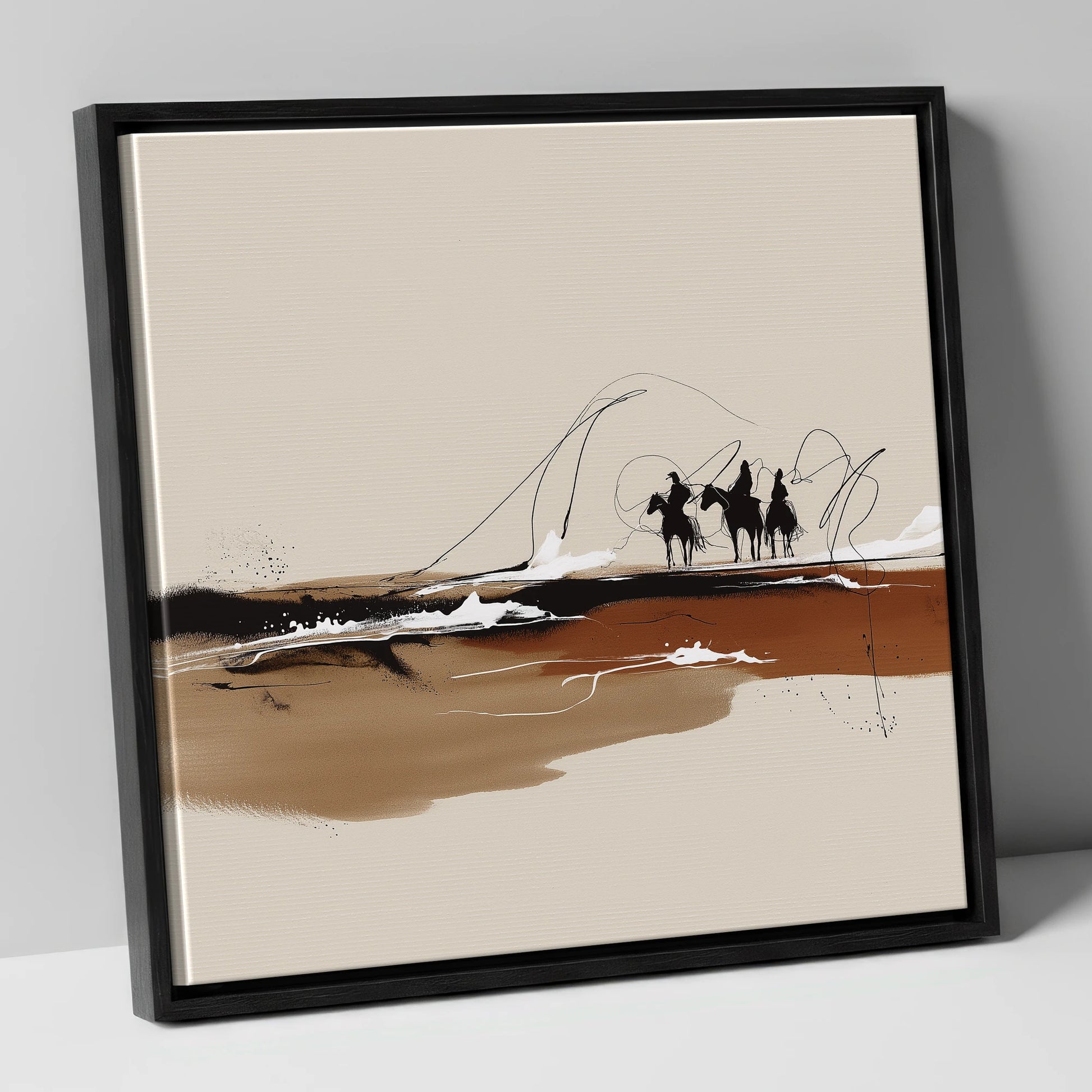 Riders of the Plains western horse canvas wall art in black frame