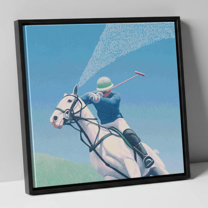 Skyward Swing polo horse canvas wall art in black frame