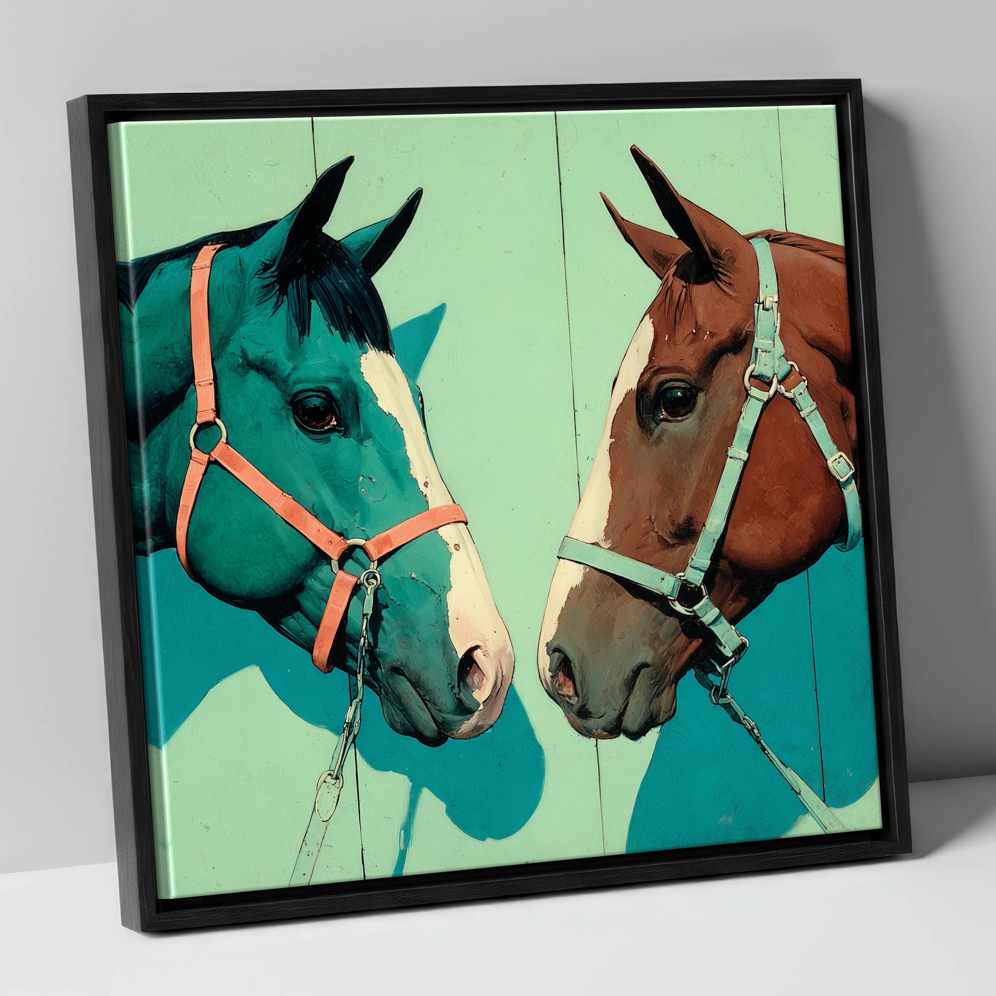 Vivid Companions horse portrait canvas wall art in black frame