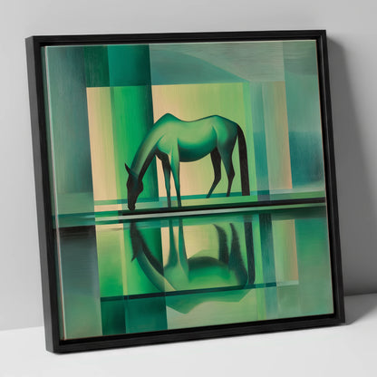Verdant Reflection horse portrait canvas wall art in black frame
