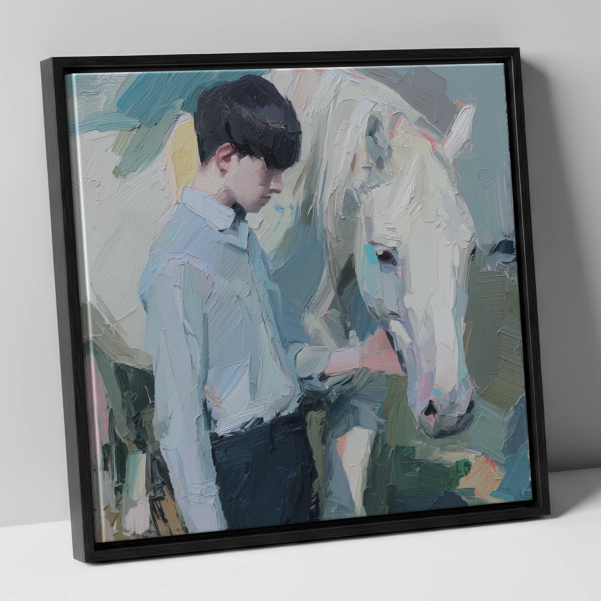 The Quiet Bond horse & rider canvas wall art in black frame