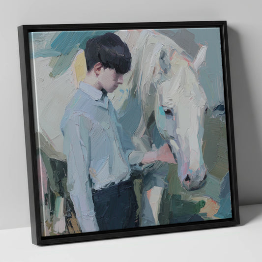 The Quiet Bond horse & rider canvas wall art in black frame