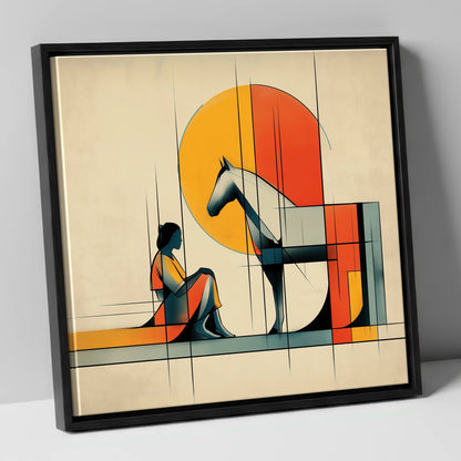 Structured Harmony horse & rider canvas wall art in black frame