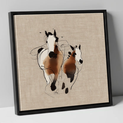 Bond In Motion mare & foal canvas wall art in black frame