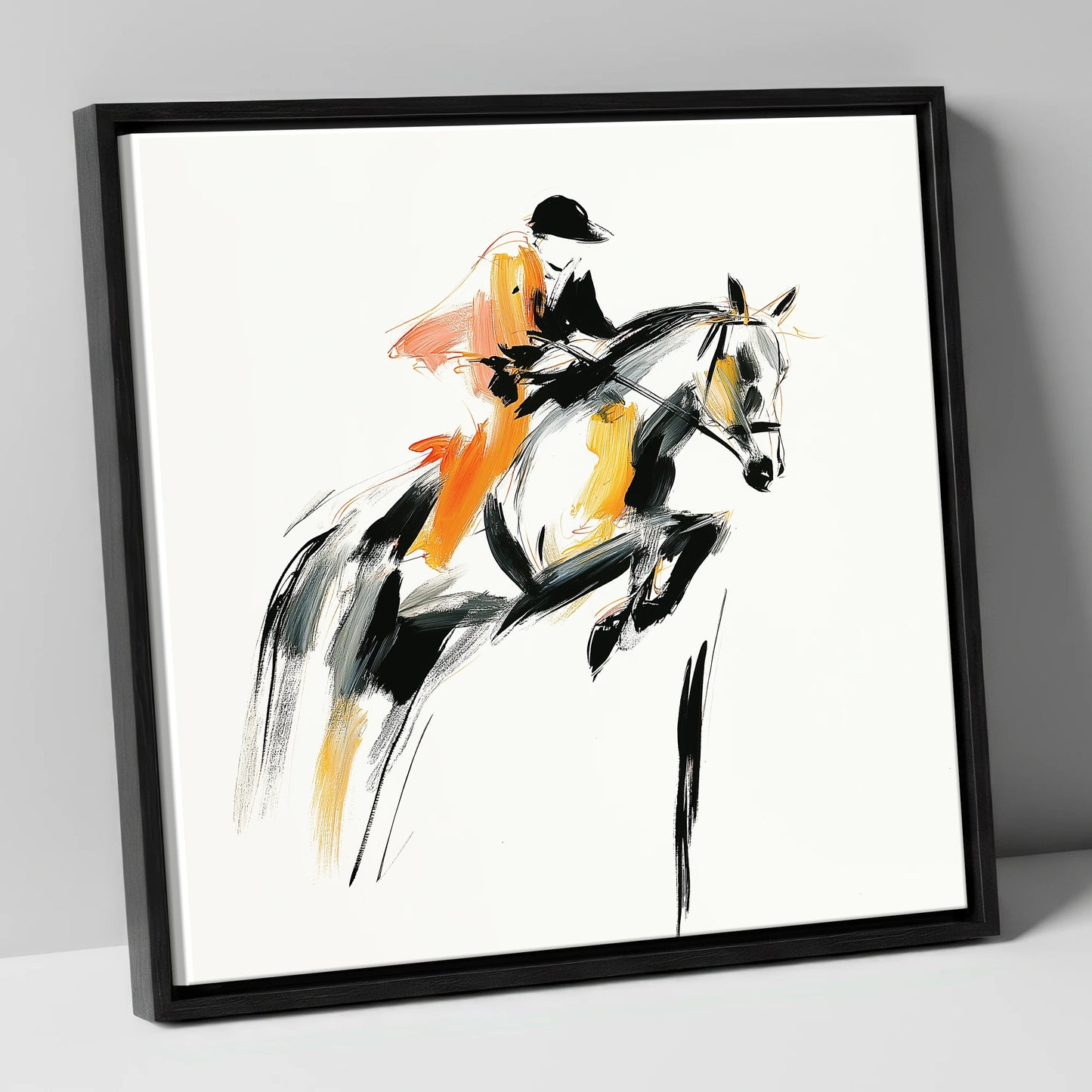 Amber Ascent show jumping horse canvas wall art in black frame