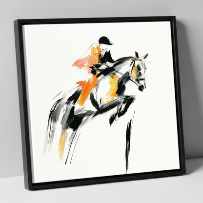 Amber Ascent show jumping horse canvas wall art in black frame