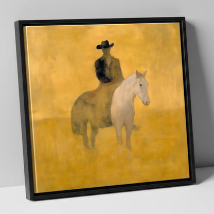 Sunlit Western Solitude western horse canvas wall art in black frame