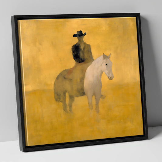 Sunlit Western Solitude western horse canvas wall art in black frame