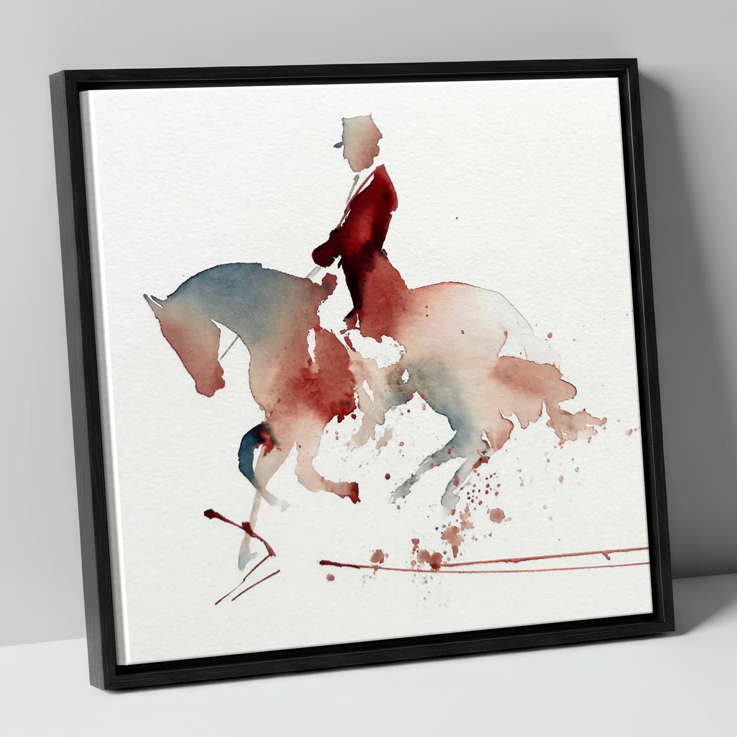 Crimson Collection dressage horse canvas wall art in black frame