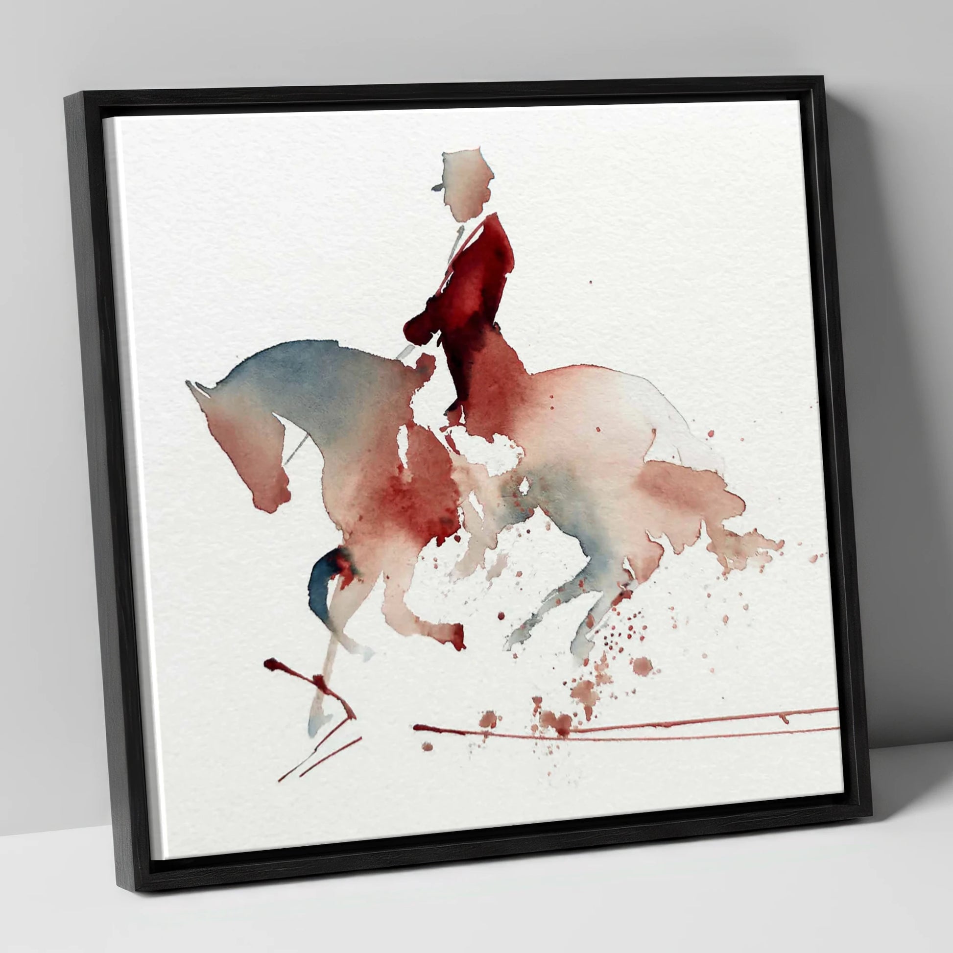 Crimson Collection dressage horse canvas wall art in black frame