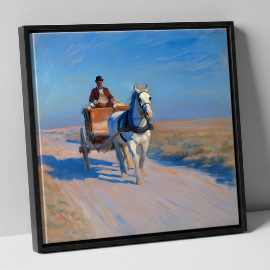 The Long Road Home working horse canvas wall art in black frame