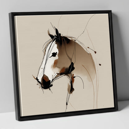Sepia Equine Spirit horse portrait canvas wall art in black frame