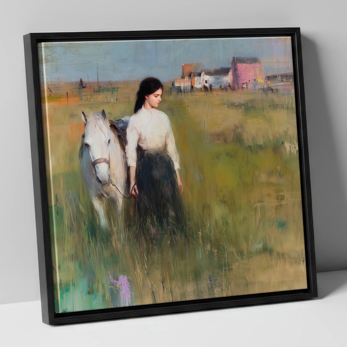 A Quiet Bond horse & rider canvas wall art in black frame