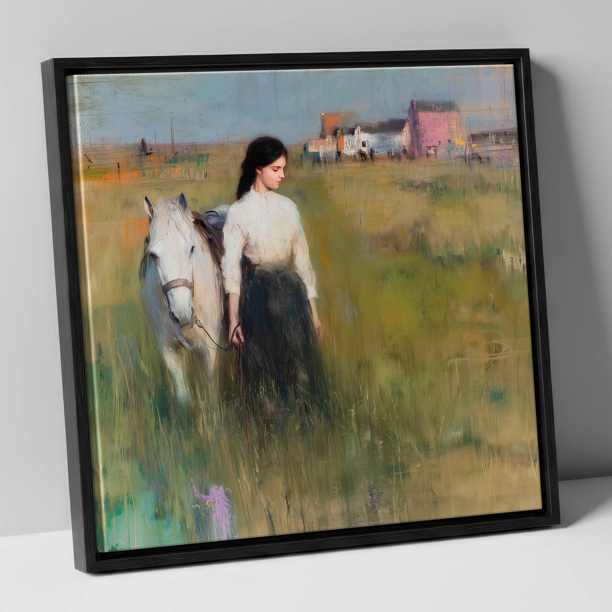 A Quiet Bond horse & rider canvas wall art in black frame