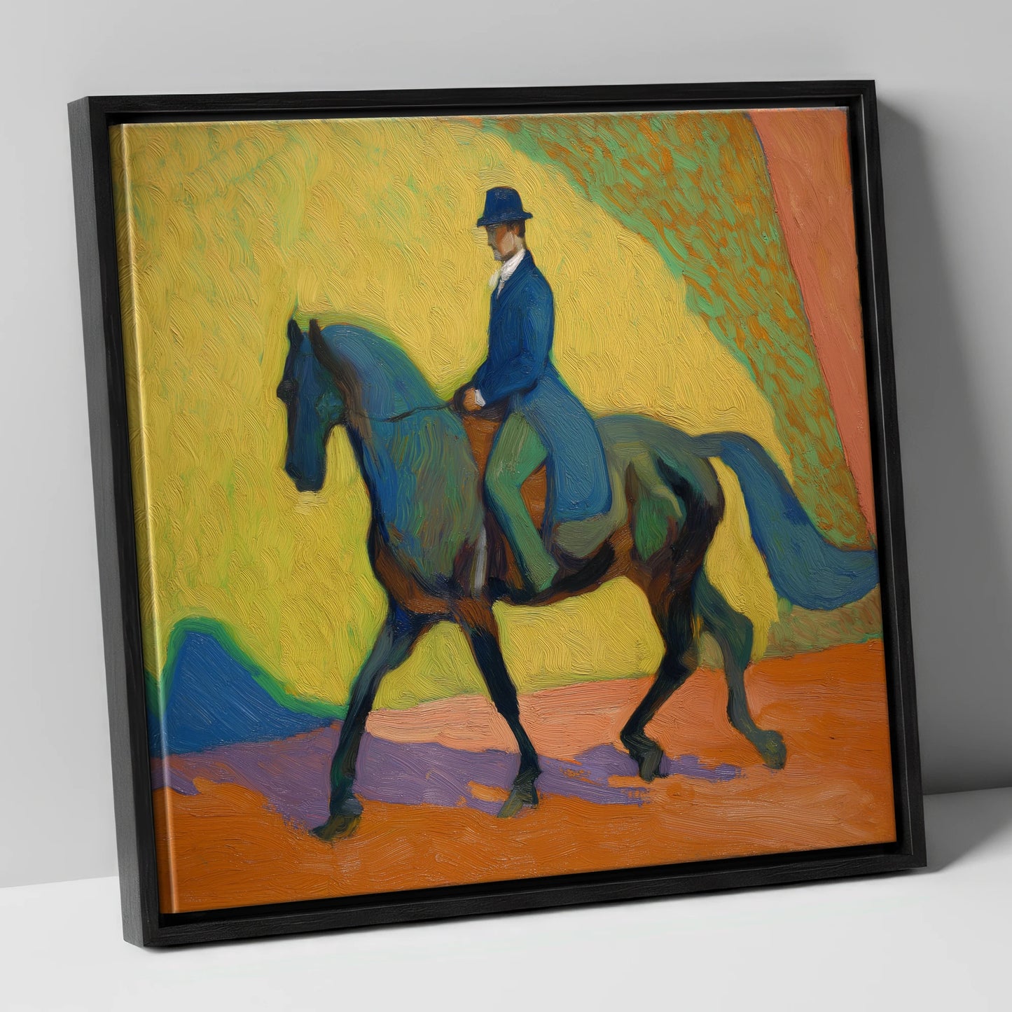 Vibrant Dressage Rhythm dressage horse canvas wall art in black frame