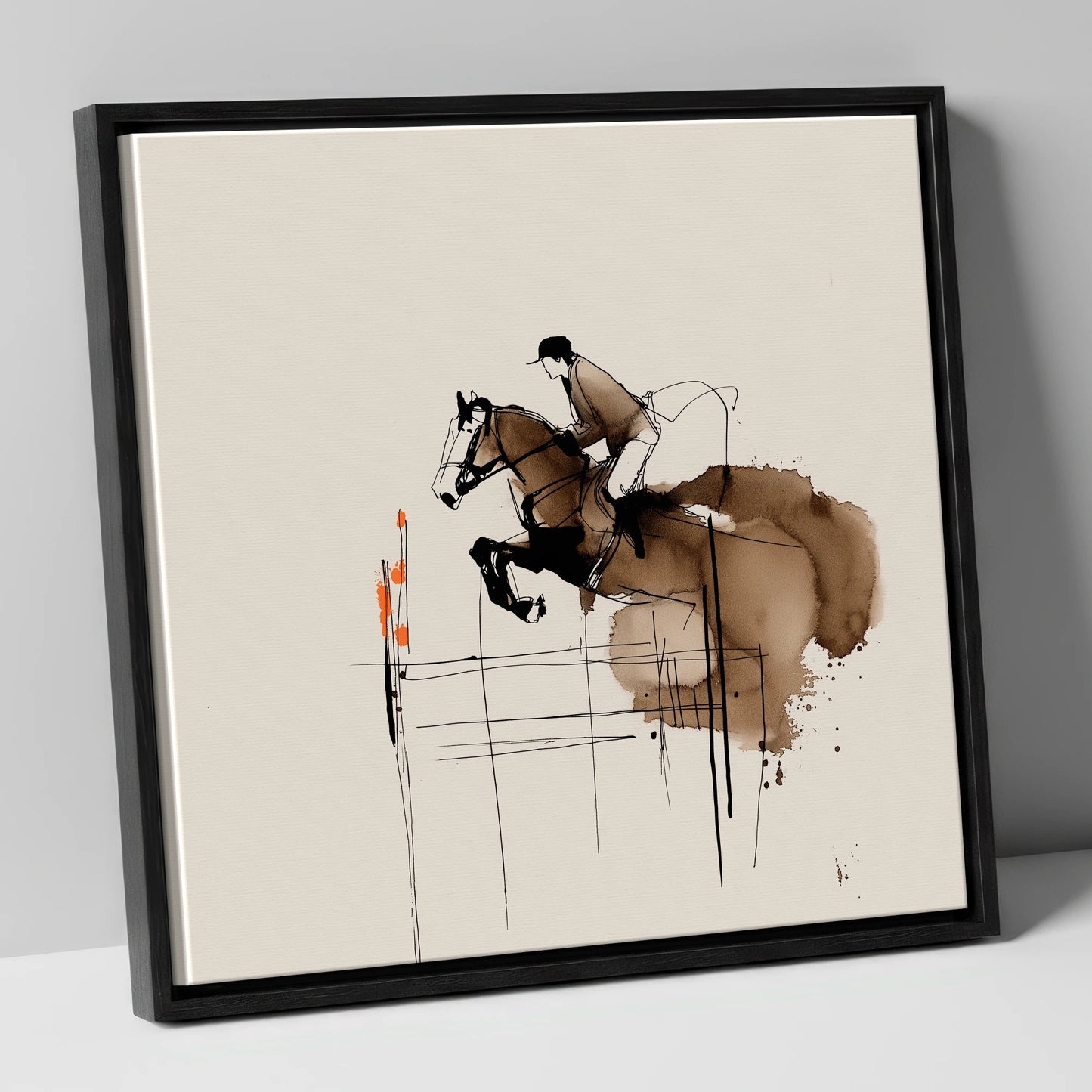 Dynamic Showjumping Flight show jumping horse canvas wall art in black frame