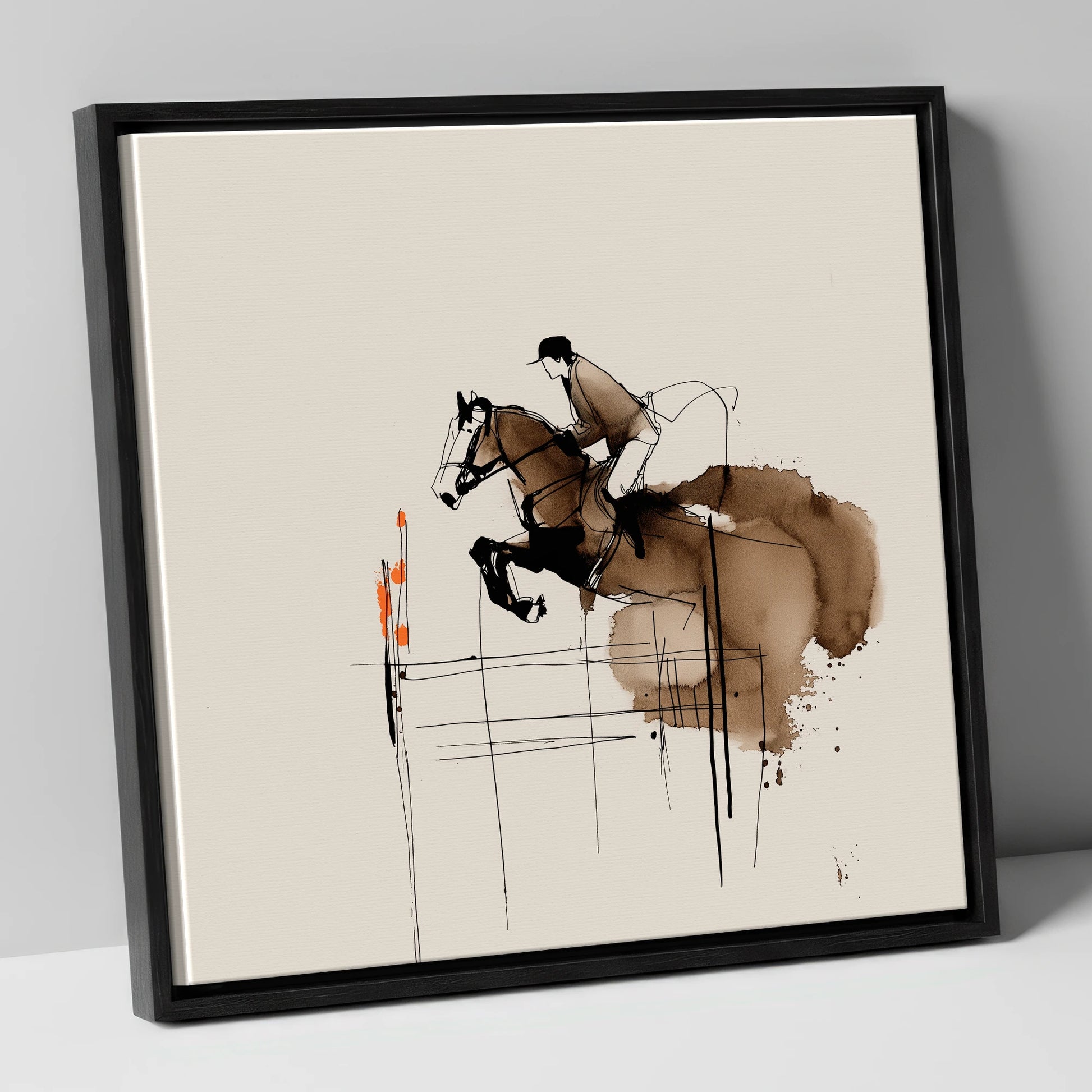 Dynamic Showjumping Flight show jumping horse canvas wall art in black frame