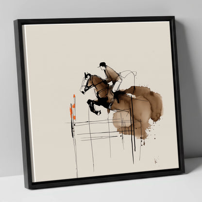 Dynamic Showjumping Flight show jumping horse canvas wall art in black frame