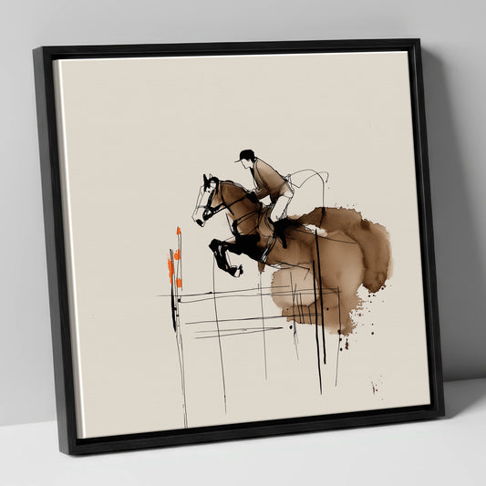 Dynamic Showjumping Flight show jumping horse canvas wall art in black frame