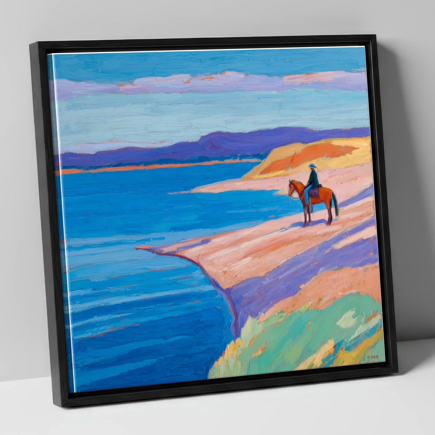 Edge of the Azure beach horse canvas wall art in black frame