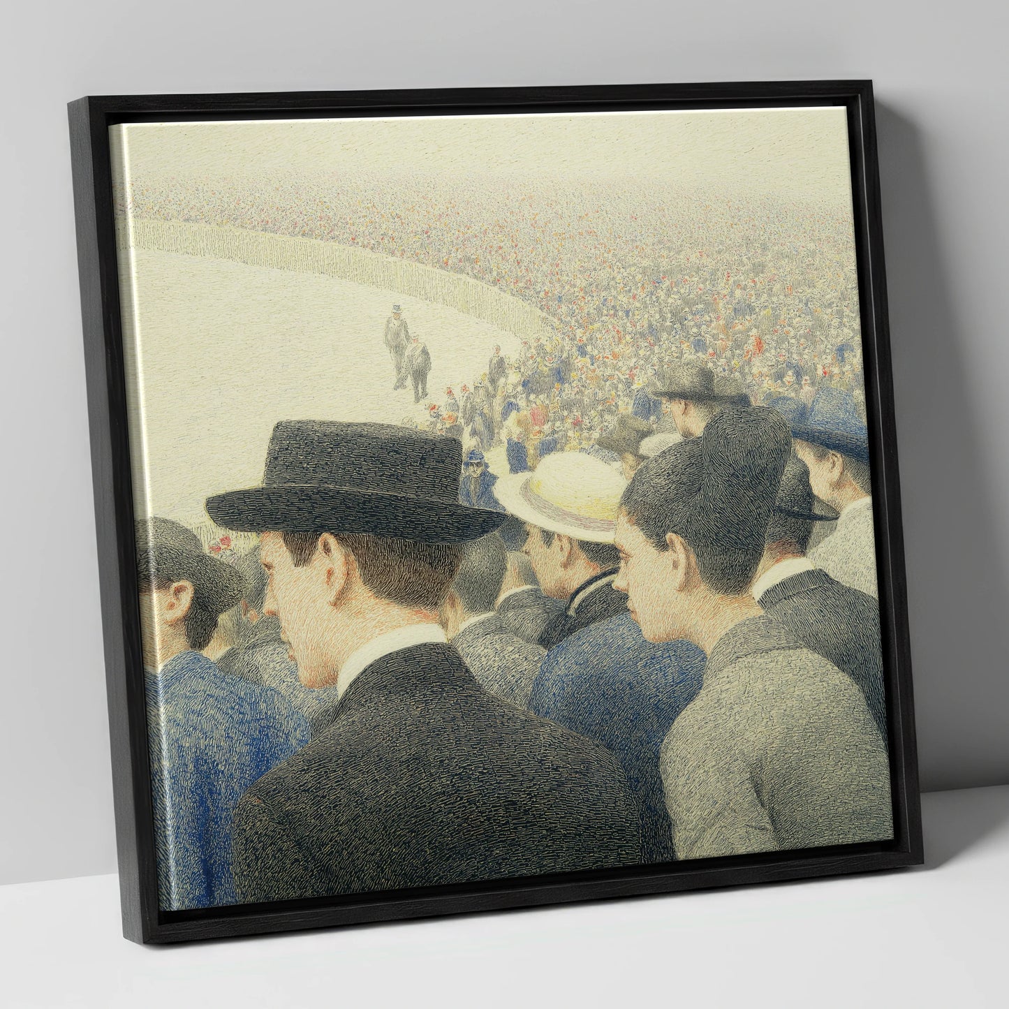 Anticipation at the Rail racing horse canvas wall art in black frame