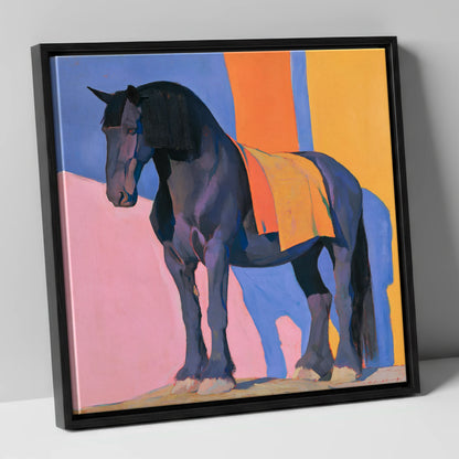 Heavy Horse Colour Block Portrait horse breed canvas wall art in black frame