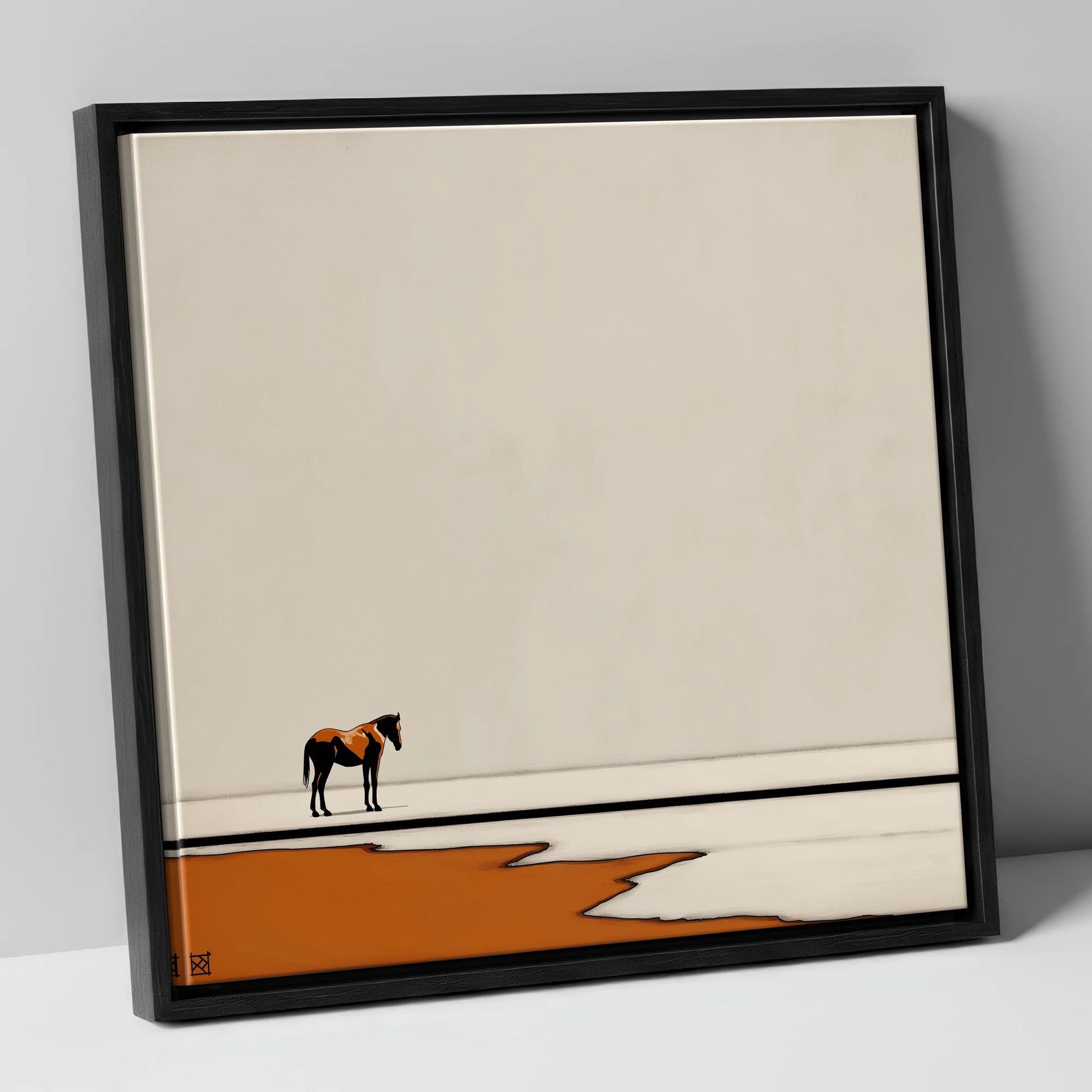 The Amber Horizon horse landscape canvas wall art in black frame