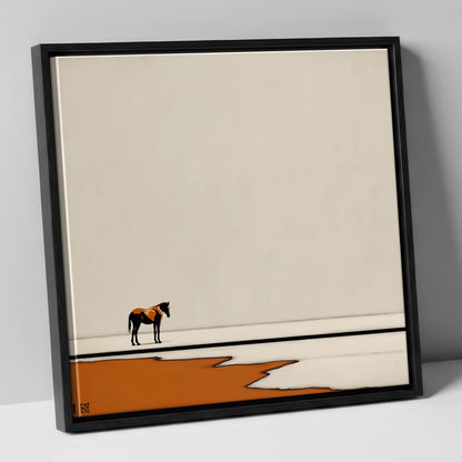 The Amber Horizon horse landscape canvas wall art in black frame
