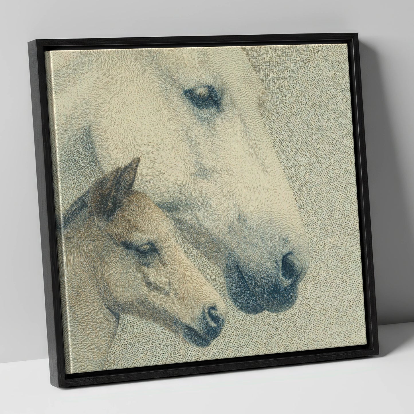 Enduring Connection mare & foal canvas wall art in black frame