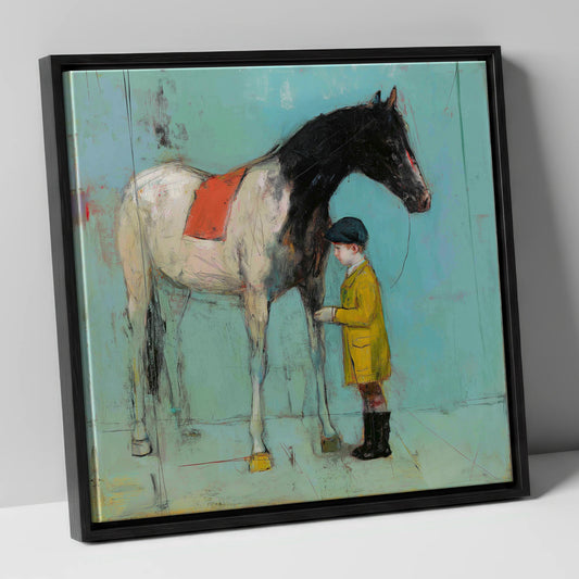 A Quiet Understanding horse & rider canvas wall art in black frame