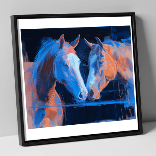 Quiet Communion horse portrait canvas wall art in black frame