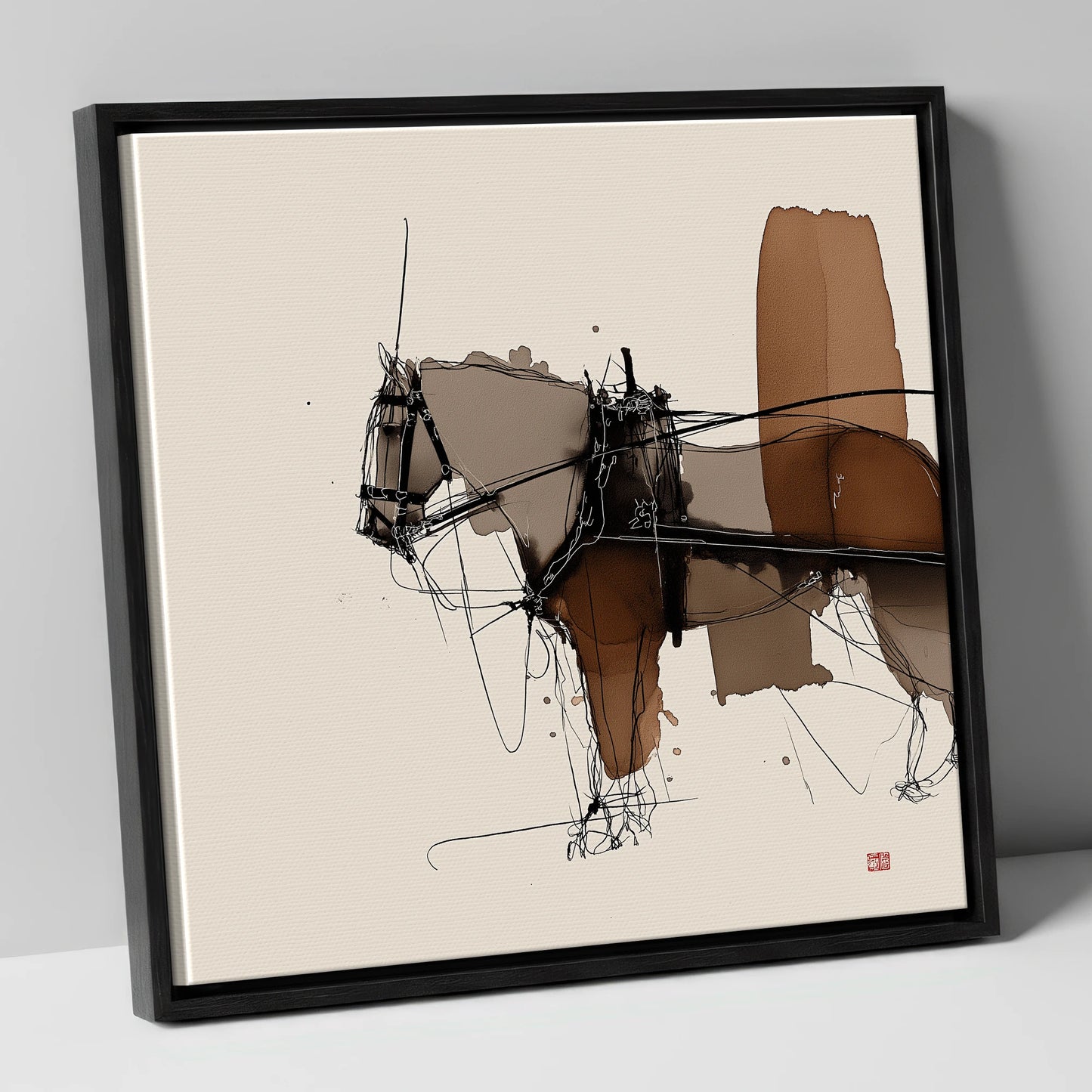 Harnessed Form working horse canvas wall art in black frame