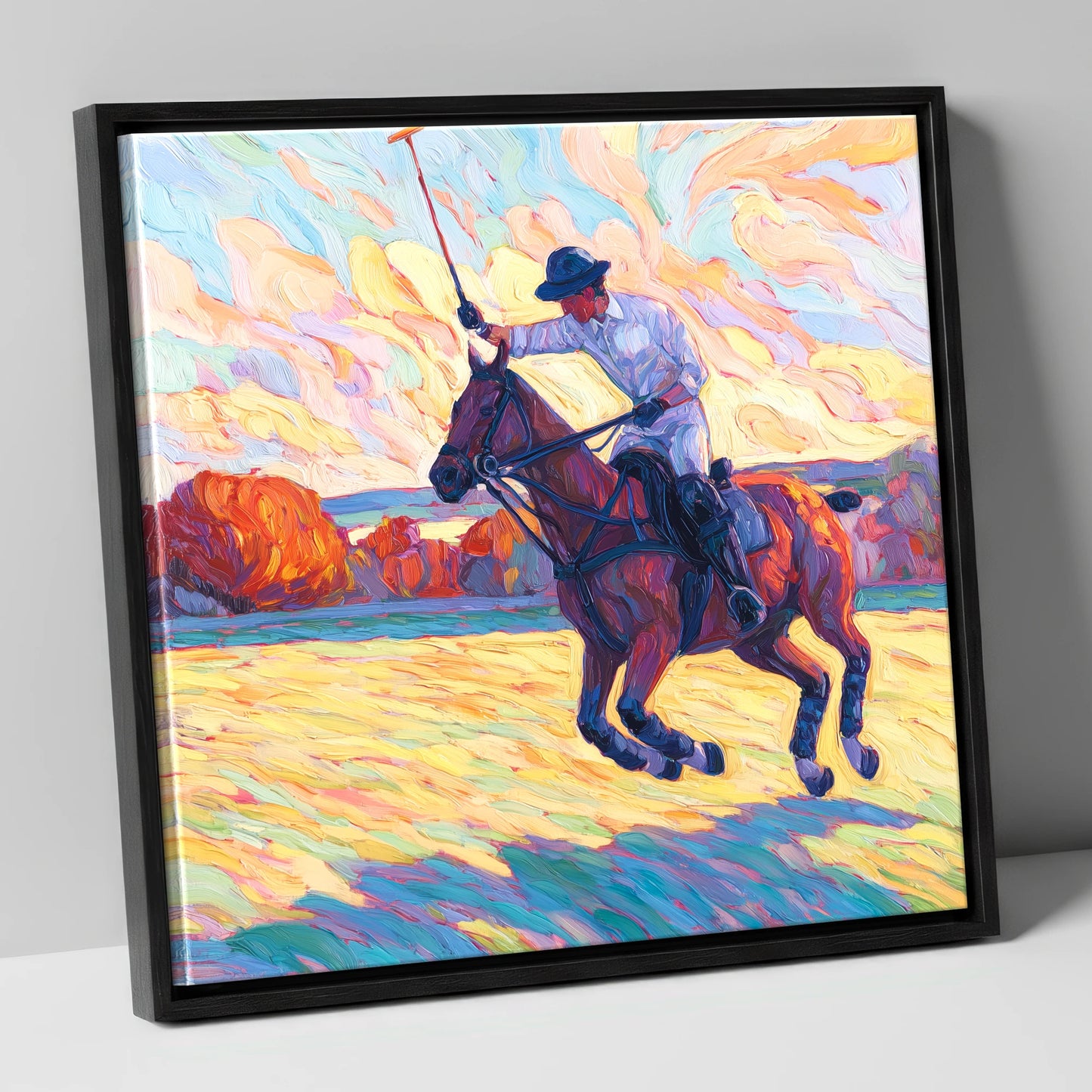 The Final Chukka polo horse canvas wall art in black frame