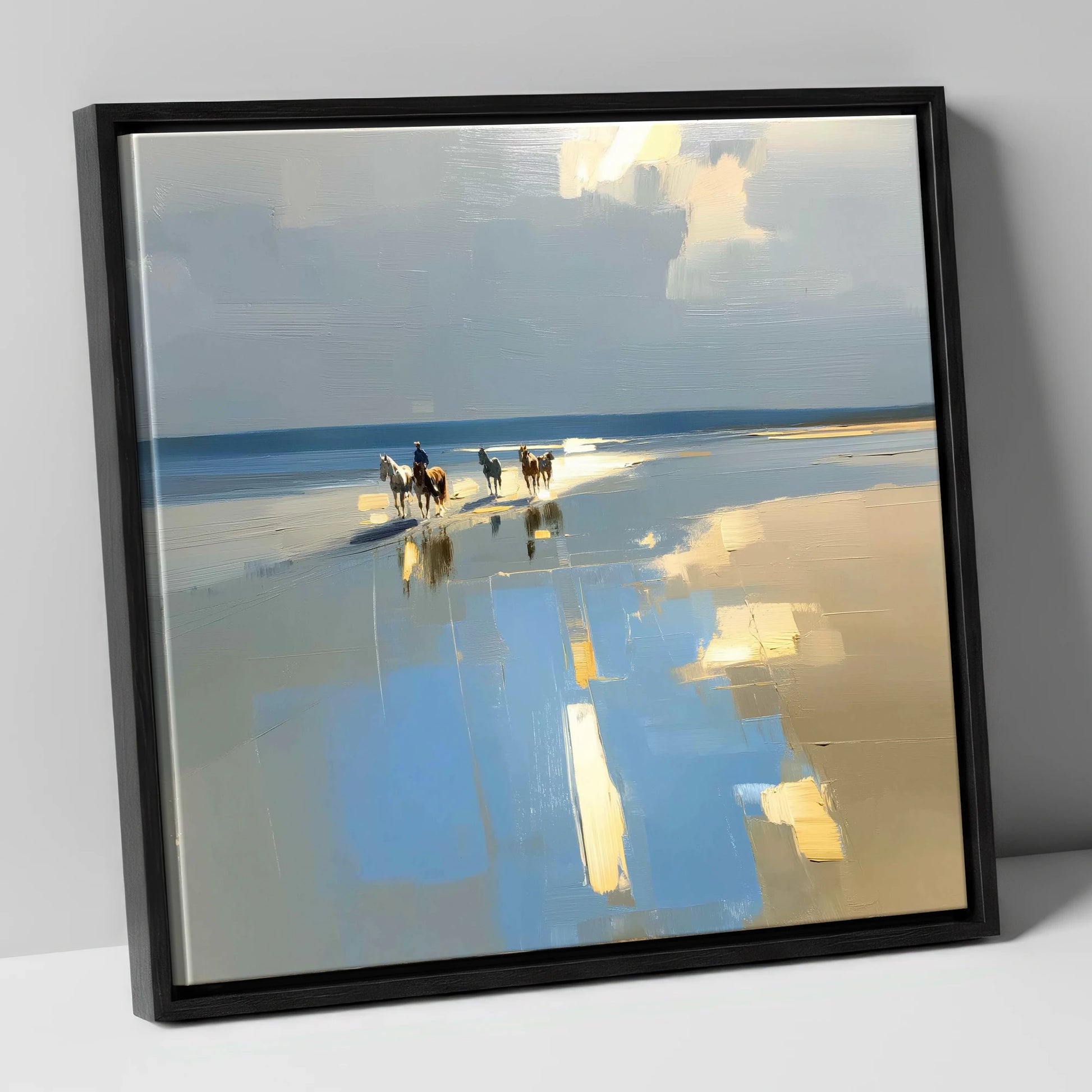 Coastal Hack Reflections horse landscape canvas wall art in black frame