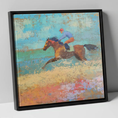 The Coastal Gallop racing horse canvas wall art in black frame