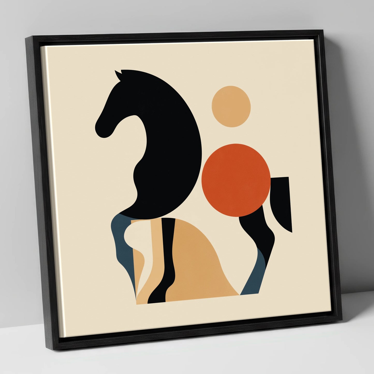 Mid-Century Equine Form horse portrait canvas wall art in black frame