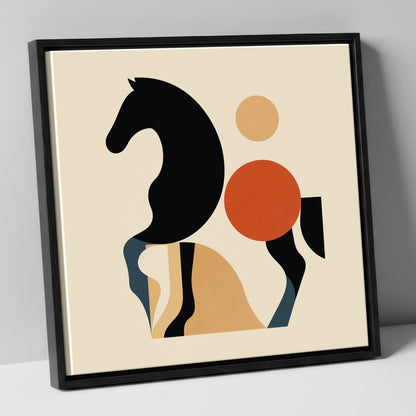 Mid-Century Equine Form horse portrait canvas wall art in black frame
