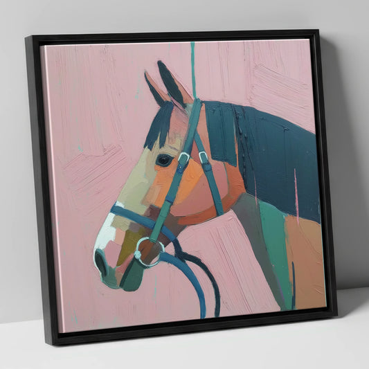 Abstract Rose Profile horse portrait canvas wall art in black frame