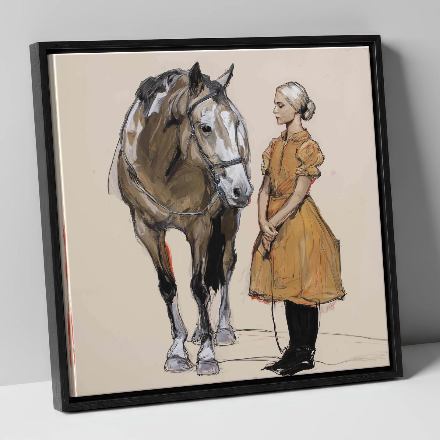 The Quiet Connection horse & rider canvas wall art in black frame