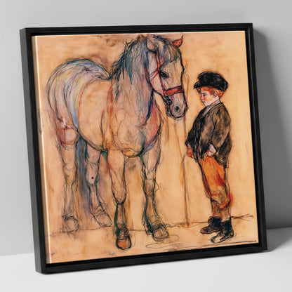 A Quiet Understanding horse & rider canvas wall art in black frame