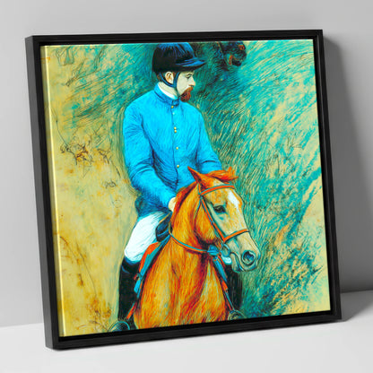 The Cerulean Jockey racing horse canvas wall art in black frame