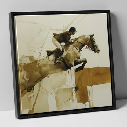 Fluidity in Flight show jumping horse canvas wall art in black frame