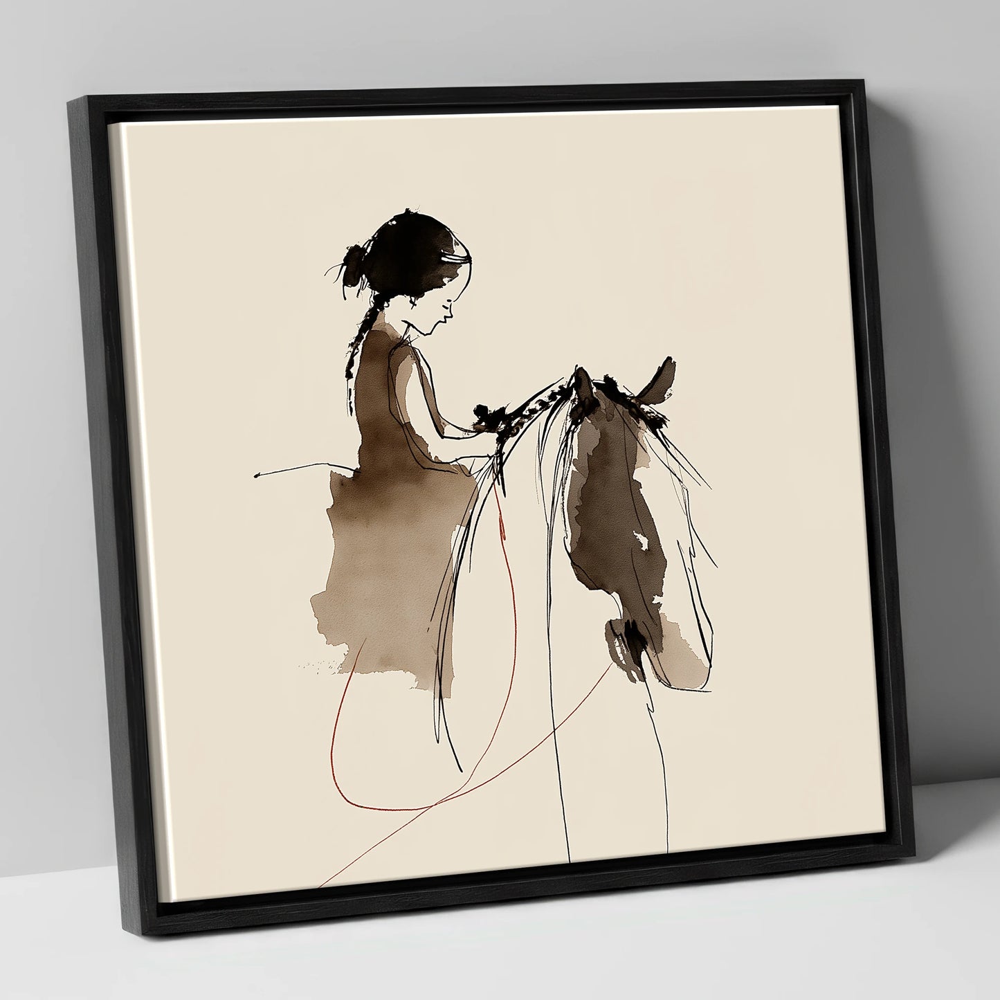 Silent Understanding horse & rider canvas wall art in black frame